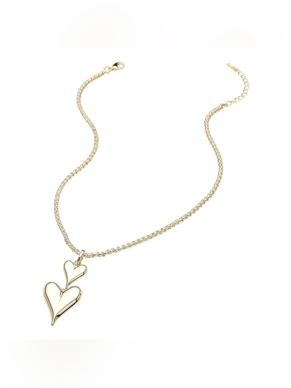 14K Gold Plated Double Heart Drop Pendant Necklace